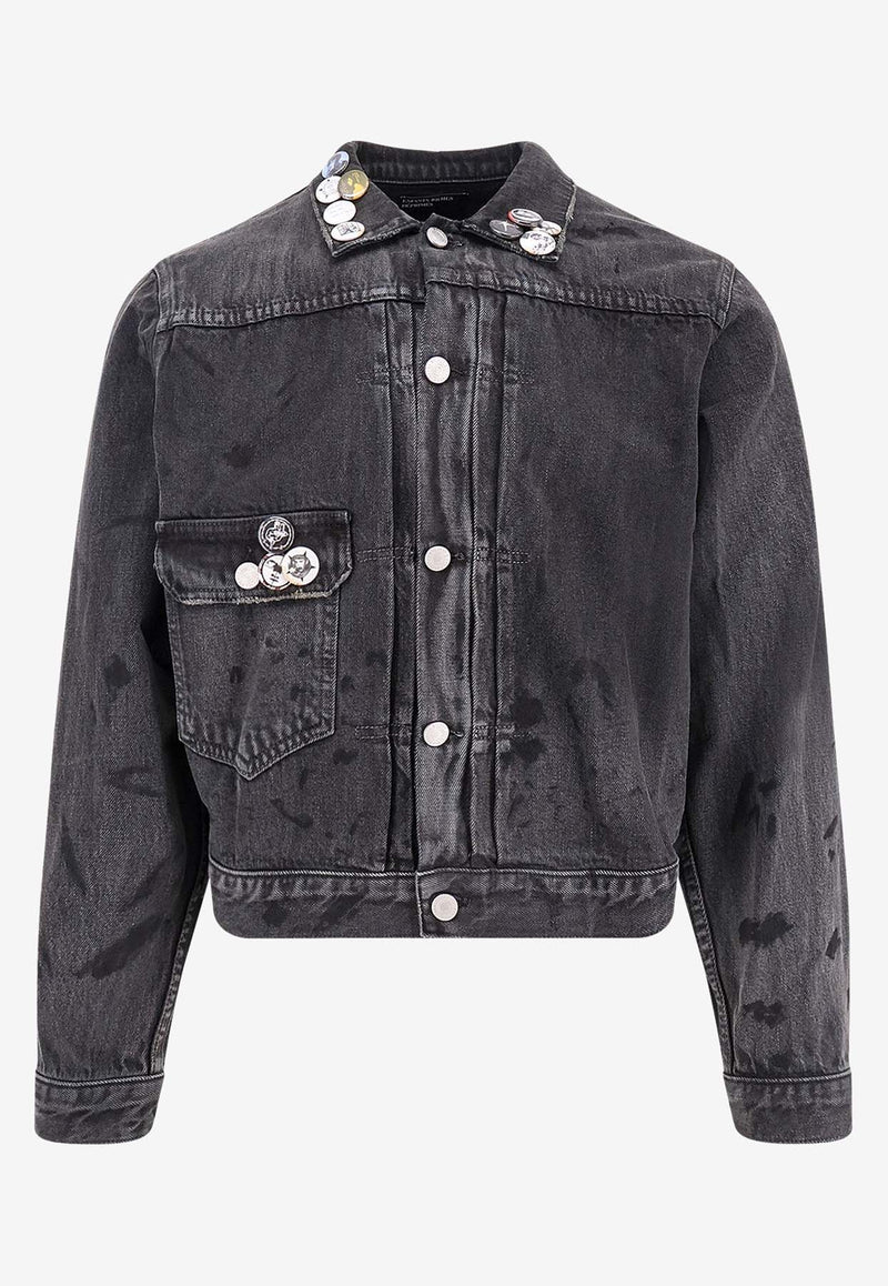 Enfants Riches Déprimés Distressed Denim Jacket Gray 030524_CHARCORAL_Coral Red_32997542