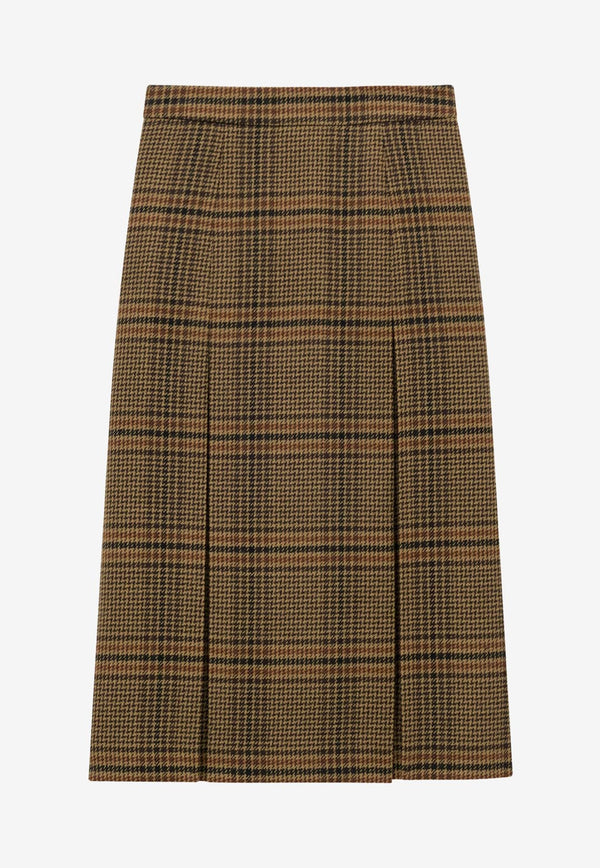 Saint Laurent Prince of Wales Wool Midi Skirt Brown 831068Y9I702849_MARRON BEIGE ROUX_29851496