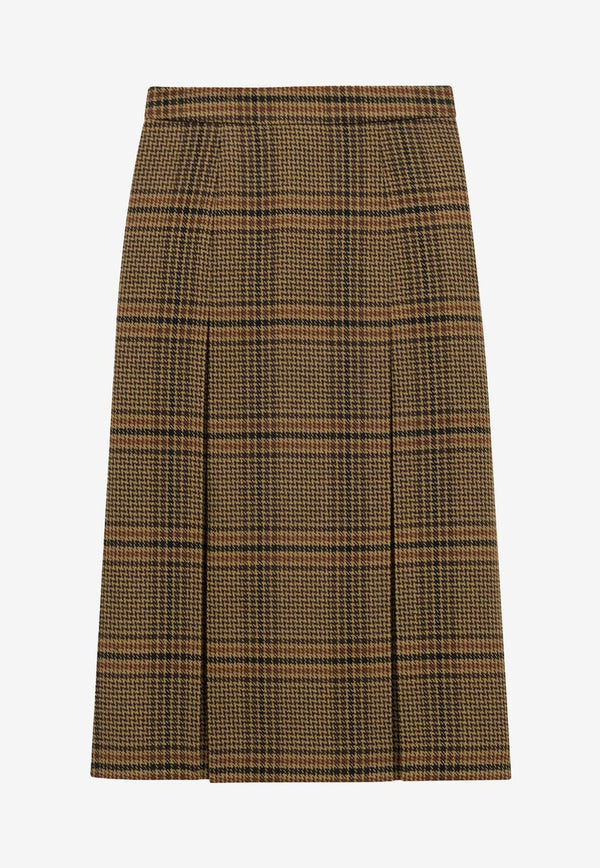 Saint Laurent Prince of Wales Wool Midi Skirt Brown 831068Y9I702849_MARRON BEIGE ROUX_29851496