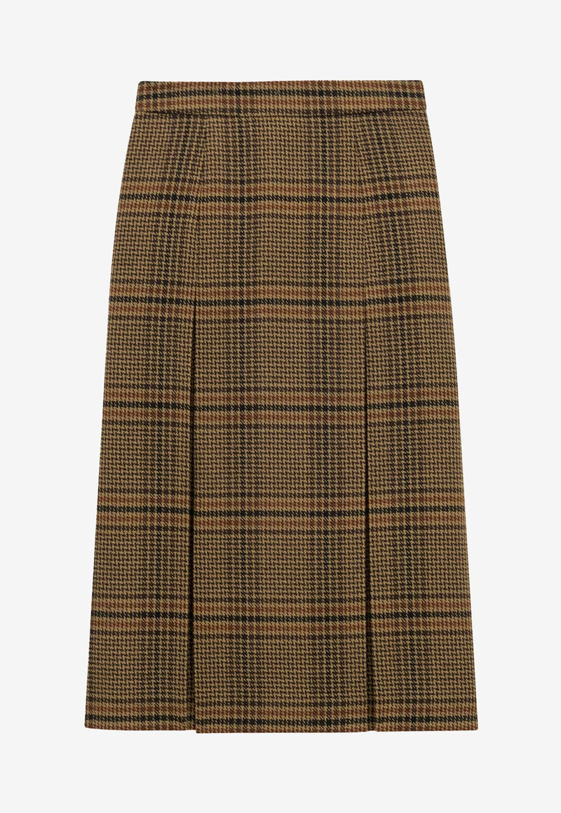 Saint Laurent Prince of Wales Wool Midi Skirt Brown 831068Y9I702849_MARRON BEIGE ROUX_29851496