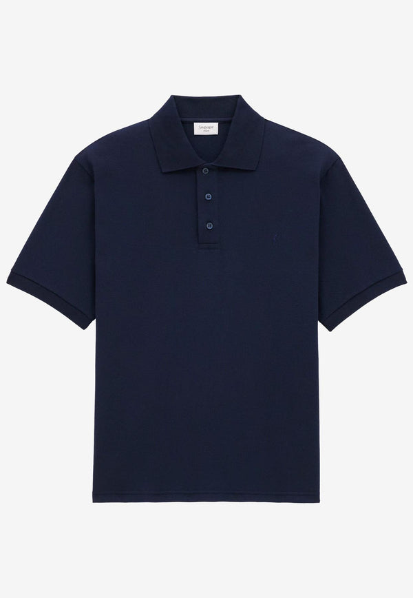 Saint Laurent Cassandre Embroidered Polo T-shirt Navy 798944Y37HC4140_MARINE_29853982
