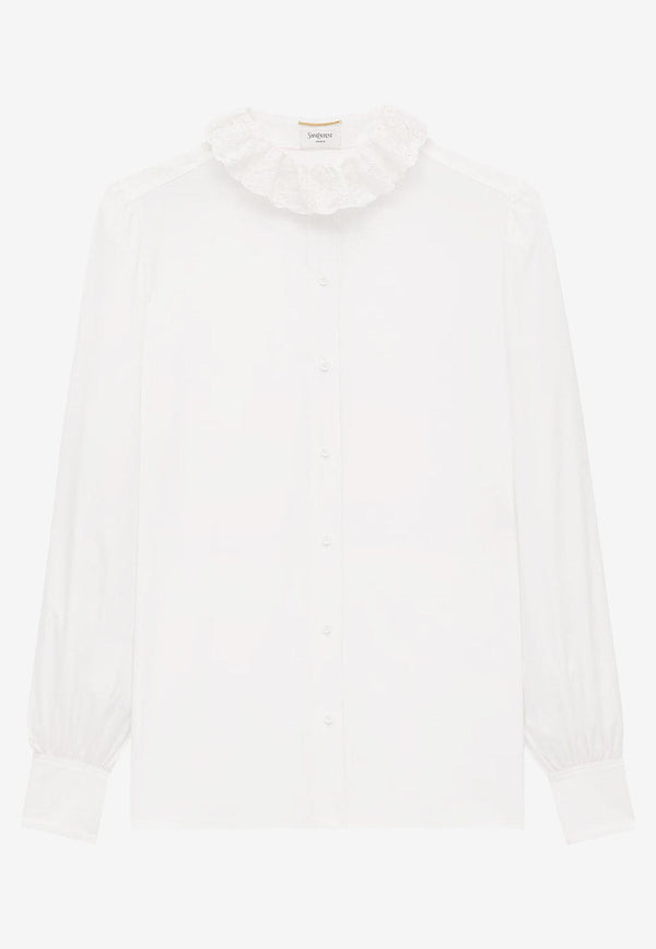 Saint Laurent Lace Pierrot Collar Poplin Blouse White 842627Y7K369601_CRAIE_29853371