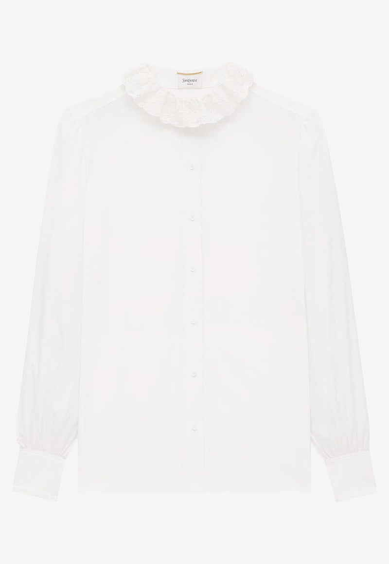 Saint Laurent Lace Pierrot Collar Poplin Blouse White 842627Y7K369601_CRAIE_29853371