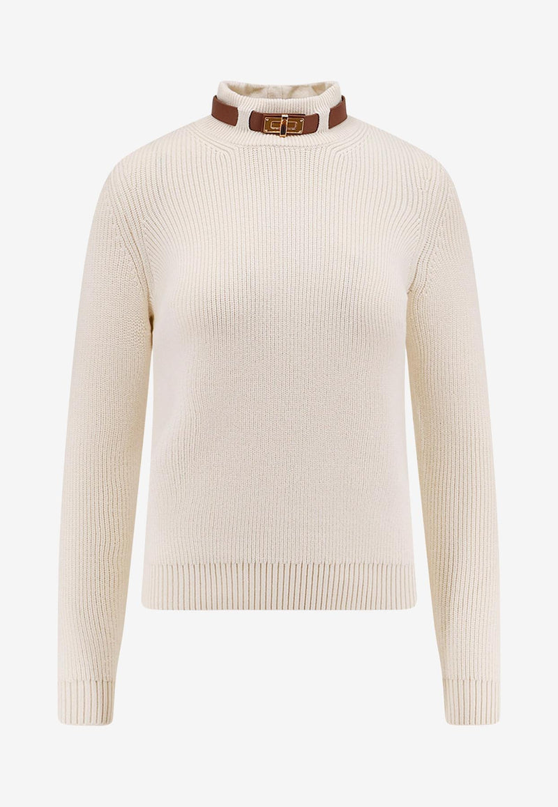 Elisabetta Franchi High-Neck Ribbed Sweater White MK05S56E2DZ9_White_29840618