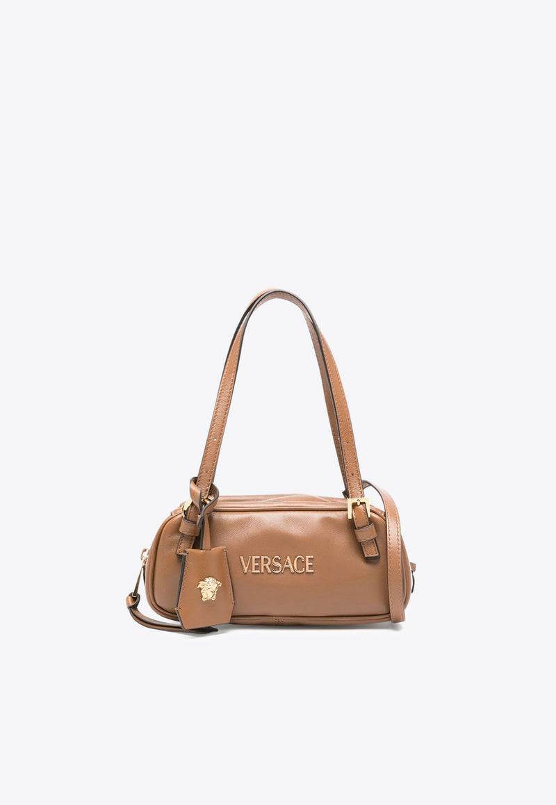 Versace Mini Logo Tag Leather Shoulder Bag Brown 1019178 1A13171 1N19V