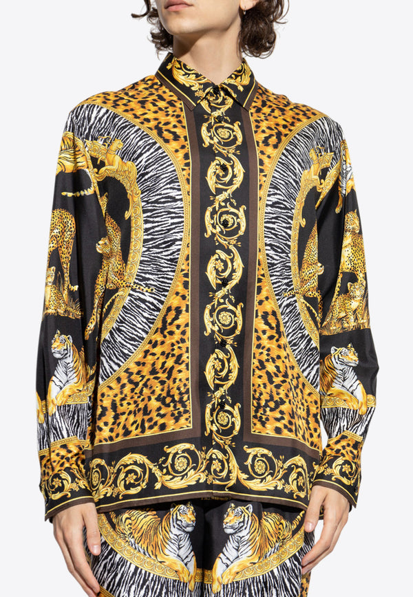 Versace Wild Cats Print Silk Shirt Multicolor 1019438 1A15792 5E670