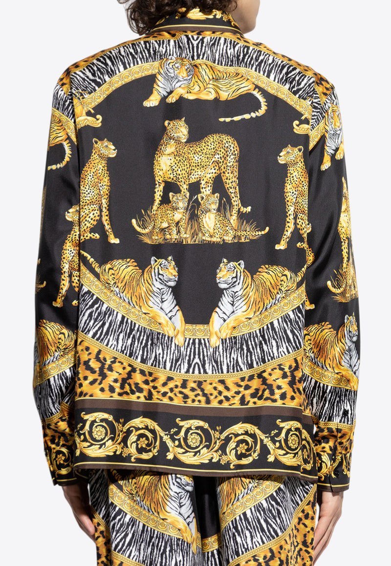 Versace Wild Cats Print Silk Shirt Multicolor 1019438 1A15792 5E670