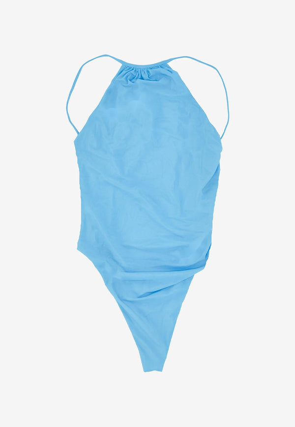 Dsquared2 Ruched Open-Back One-Piece Swimsuit Light Blue D6BU75140_217