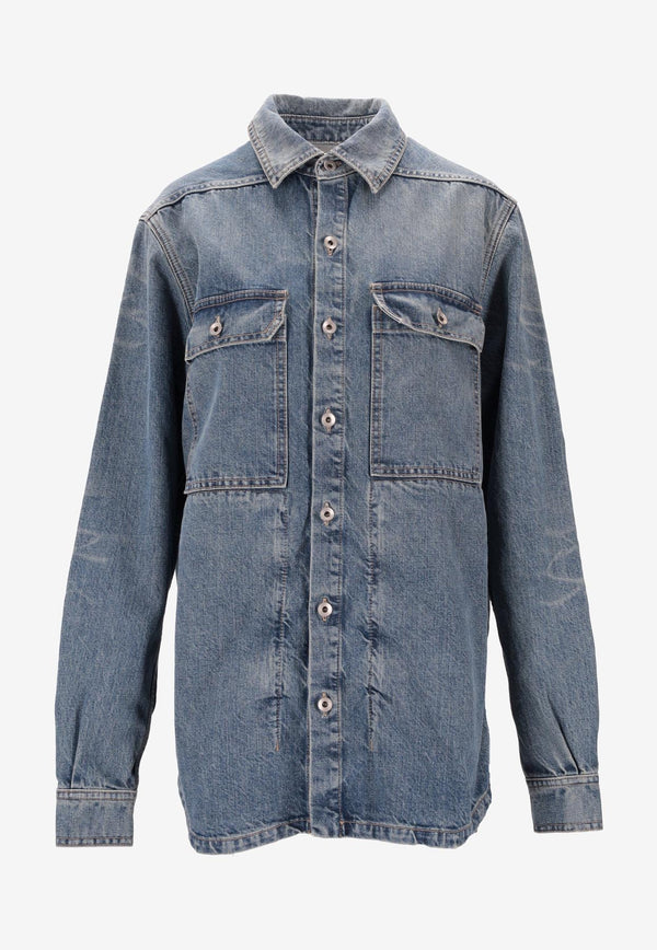 Rick Owens DRKSHDW Long-Sleeved Denim Shirt with Strap Indigo DS01E3705DWB_06