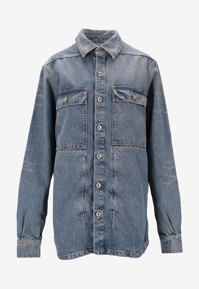 Rick Owens DRKSHDW Long-Sleeved Denim Shirt with Strap Indigo DS01E3705DWB_06