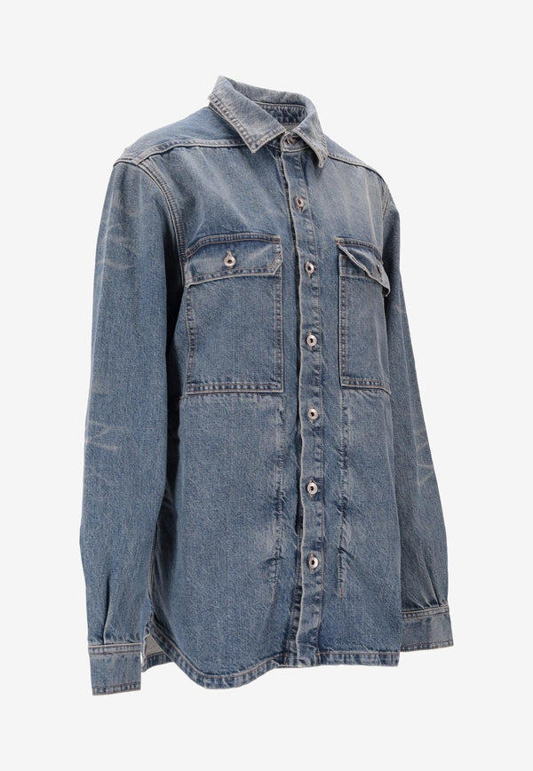 Rick Owens DRKSHDW Long-Sleeved Denim Shirt with Strap Indigo DS01E3705DWB_06