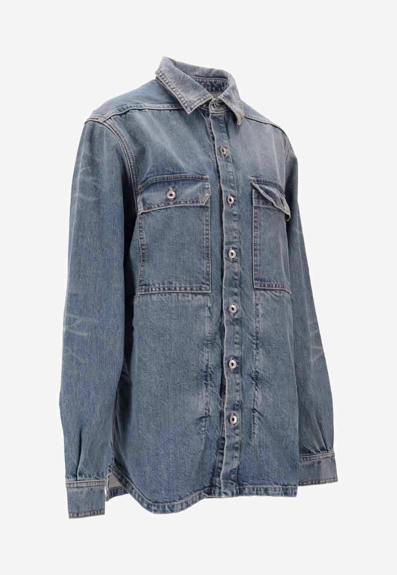 Rick Owens DRKSHDW Long-Sleeved Denim Shirt with Strap Indigo DS01E3705DWB_06