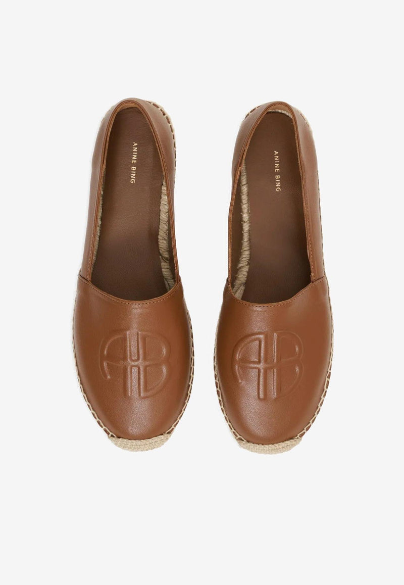 Anine Bing Paloma Embossed Logo Leather Espadrilles Brown A1411219_COG1