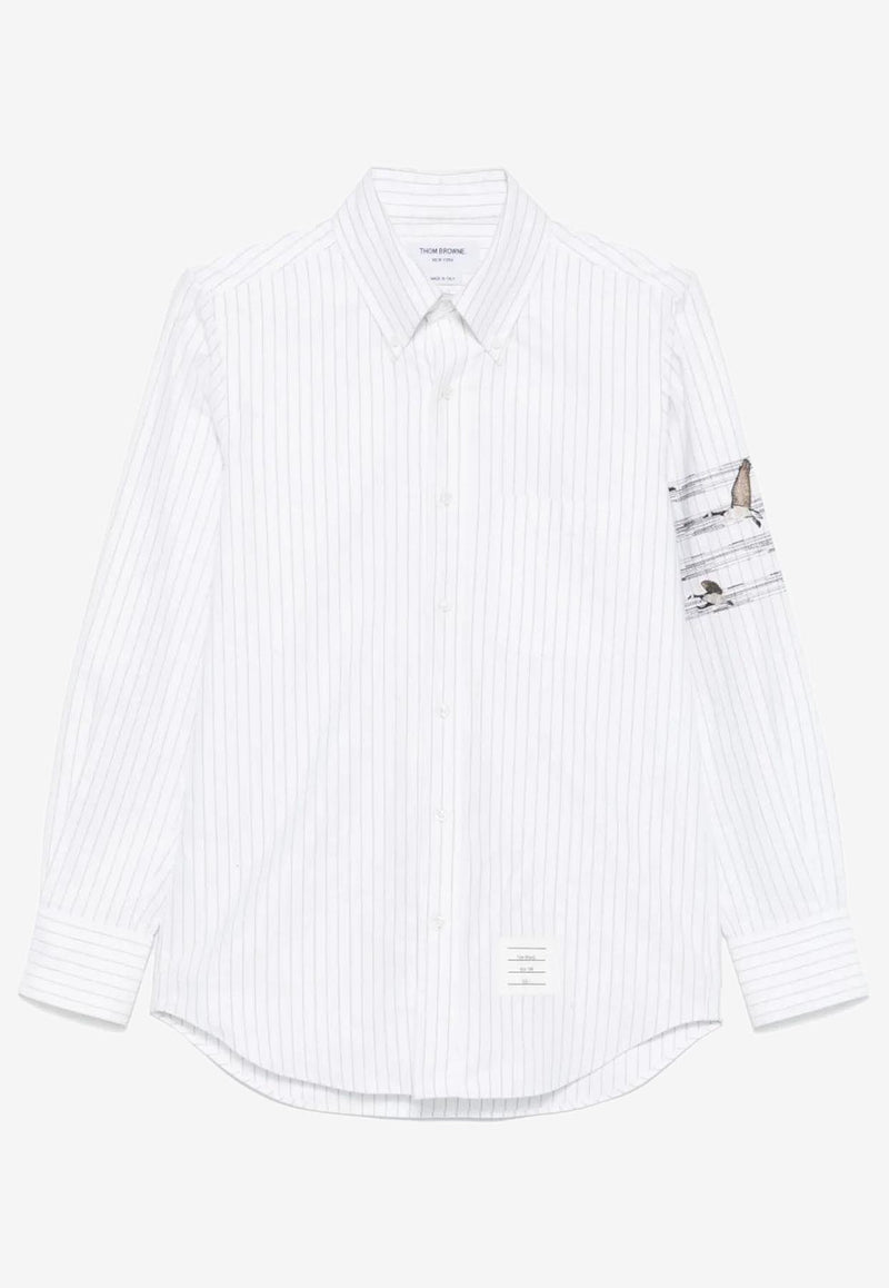 Thom Browne Geese 4-bar Pinstripe Long-Sleeved Shirt White MWL272EE1384_035