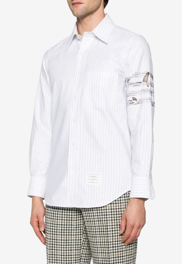 Thom Browne Geese 4-bar Pinstripe Long-Sleeved Shirt White MWL272EE1384_035