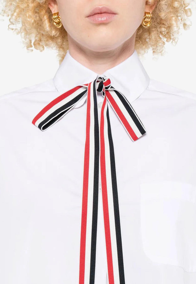 Thom Browne Grosgrain Bow Tie Poplin Shirt White FTU371G03113_100