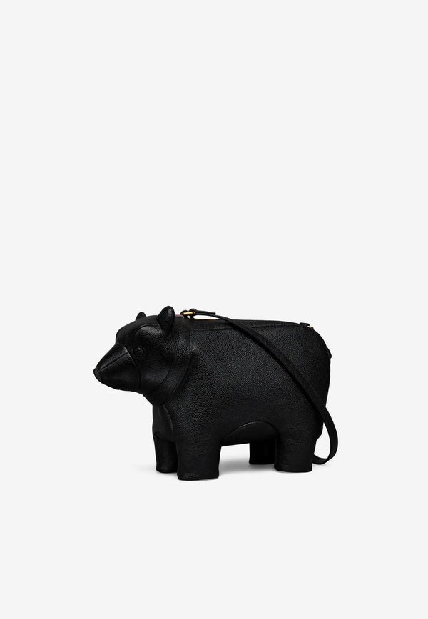 Thom Browne Bear Baguette Grained Leather Shoulder Bag Black UAG224A00198_001