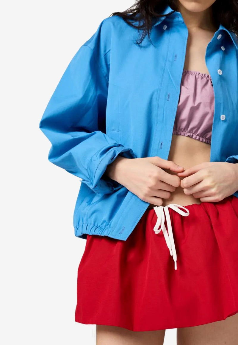 Miu Miu Logo Embroidered Poplin Mini Skirt Scarlet MG2200SOOO1BMS_F0D56