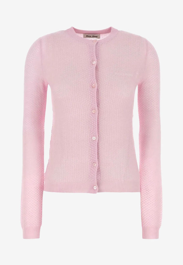 Miu Miu Knitted Cashmere Logo Cardigan Pink MMF971SOOO17NN_F0E18