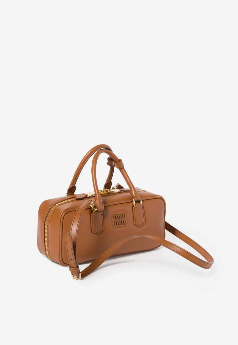 Miu Miu Large Arcadie Leather Top Handle Bag Camel 5BB148VOONACR3_F0046