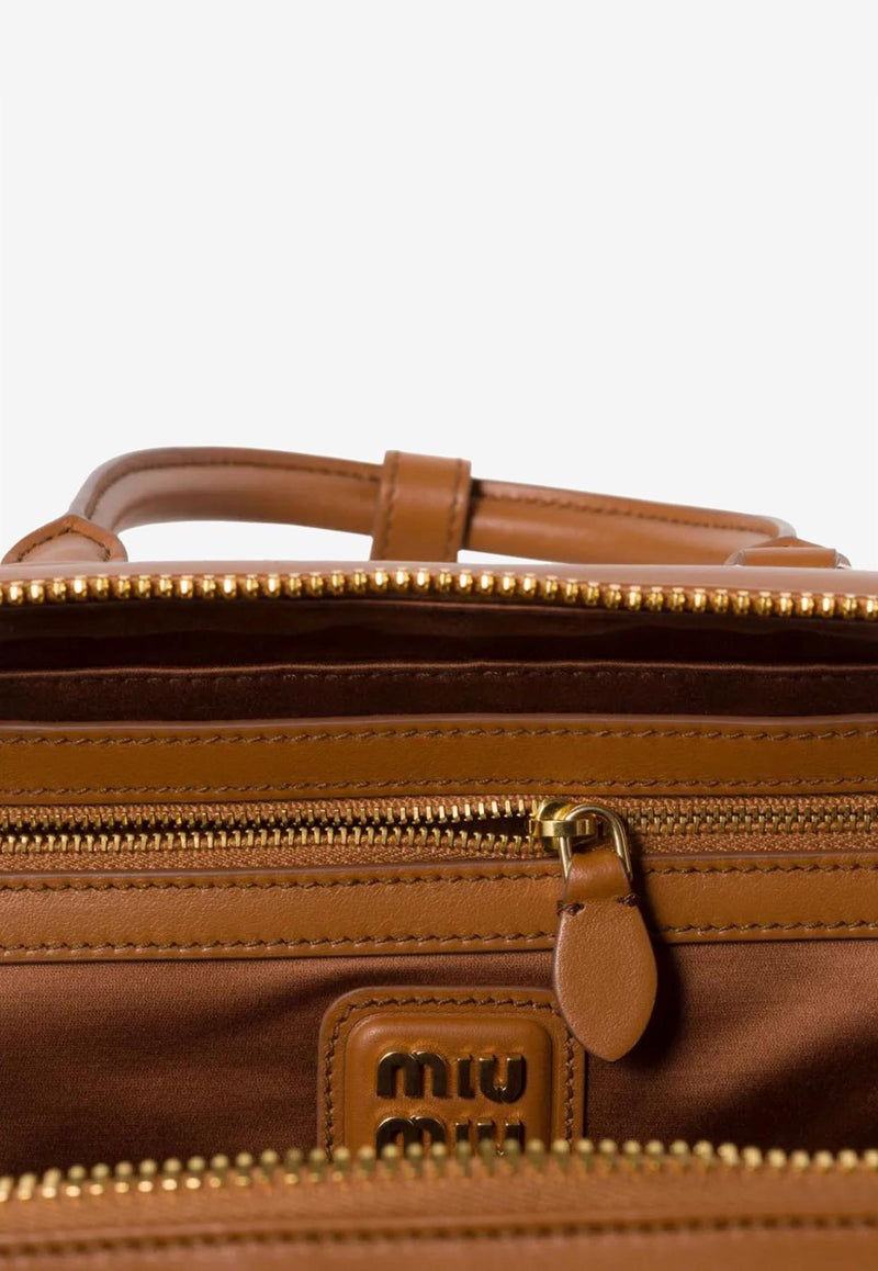 Miu Miu Large Arcadie Leather Top Handle Bag Camel 5BB148VOONACR3_F0046