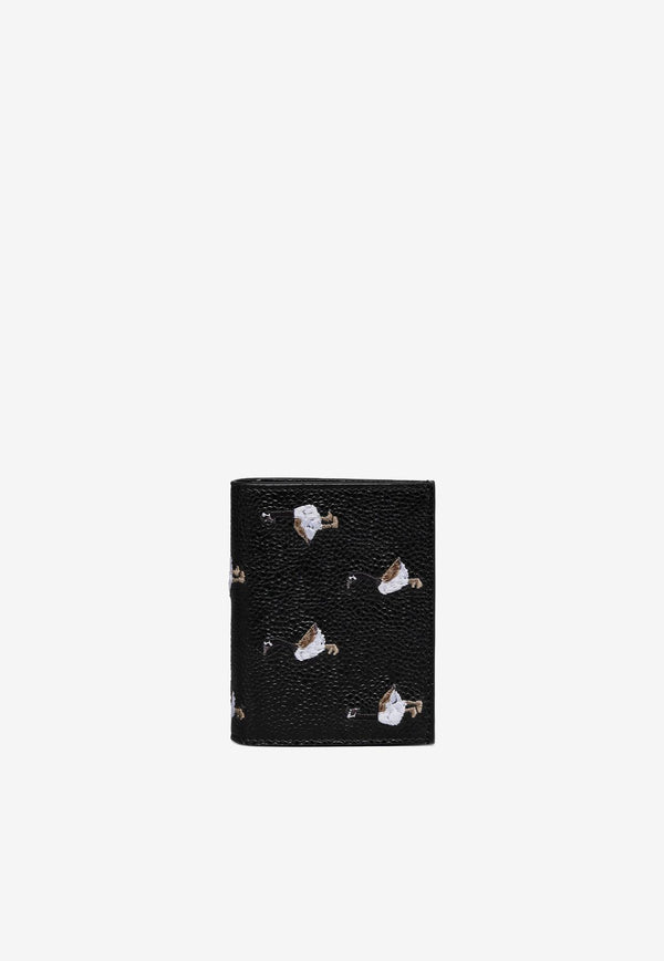 Thom Browne Embroidered Goose Grained Leather Double Cardholder Black UAW073A00198_001