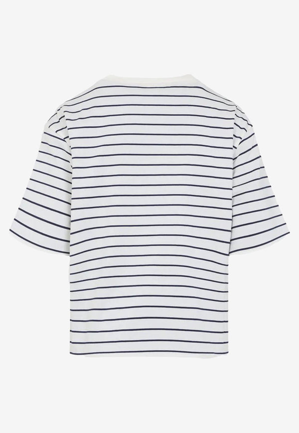 Miu Miu Logo Patch Striped T-shirt White MJN569SOOO17UY_F04QA