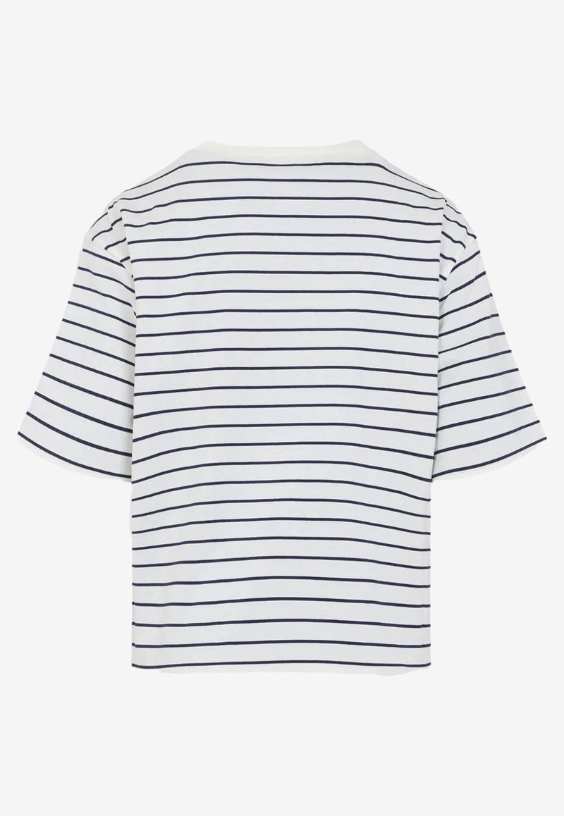 Miu Miu Logo Patch Striped T-shirt White MJN569SOOO17UY_F04QA