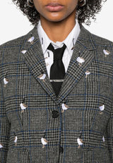 Thom Browne Embroidered Geese Prince of Wales Tweed Blazer Gray FBC010EE1358_035