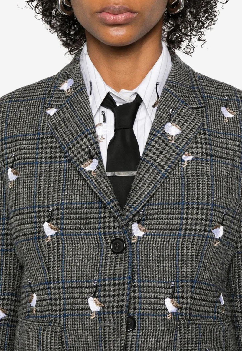 Thom Browne Embroidered Geese Prince of Wales Tweed Blazer Gray FBC010EE1358_035