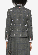 Thom Browne Embroidered Geese Prince of Wales Tweed Blazer Gray FBC010EE1358_035