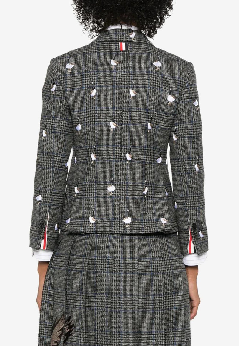 Thom Browne Embroidered Geese Prince of Wales Tweed Blazer Gray FBC010EE1358_035