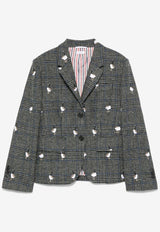 Thom Browne Embroidered Geese Prince of Wales Tweed Blazer Gray FBC010EE1358_035