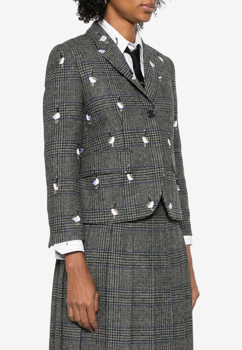 Thom Browne Embroidered Geese Prince of Wales Tweed Blazer Gray FBC010EE1358_035