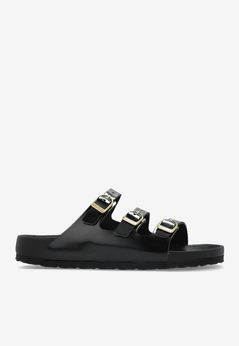 Birkenstock Florida Lacquer Leather Slides Black 1029385_BLACK