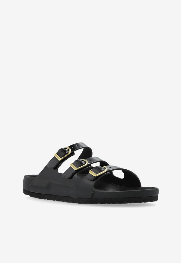 Birkenstock Florida Lacquer Leather Slides Black 1029385_BLACK