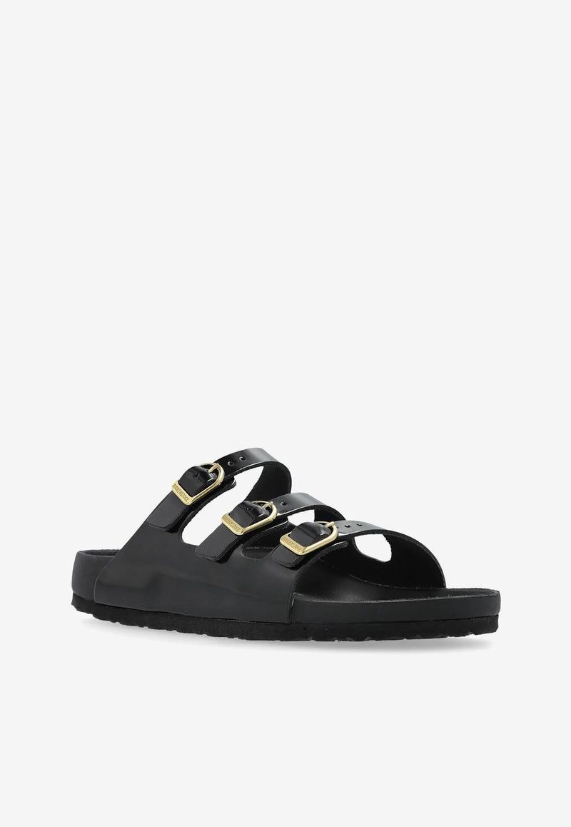 Birkenstock Florida Lacquer Leather Slides Black 1029385_BLACK