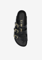 Birkenstock Florida Lacquer Leather Slides Black 1029385_BLACK