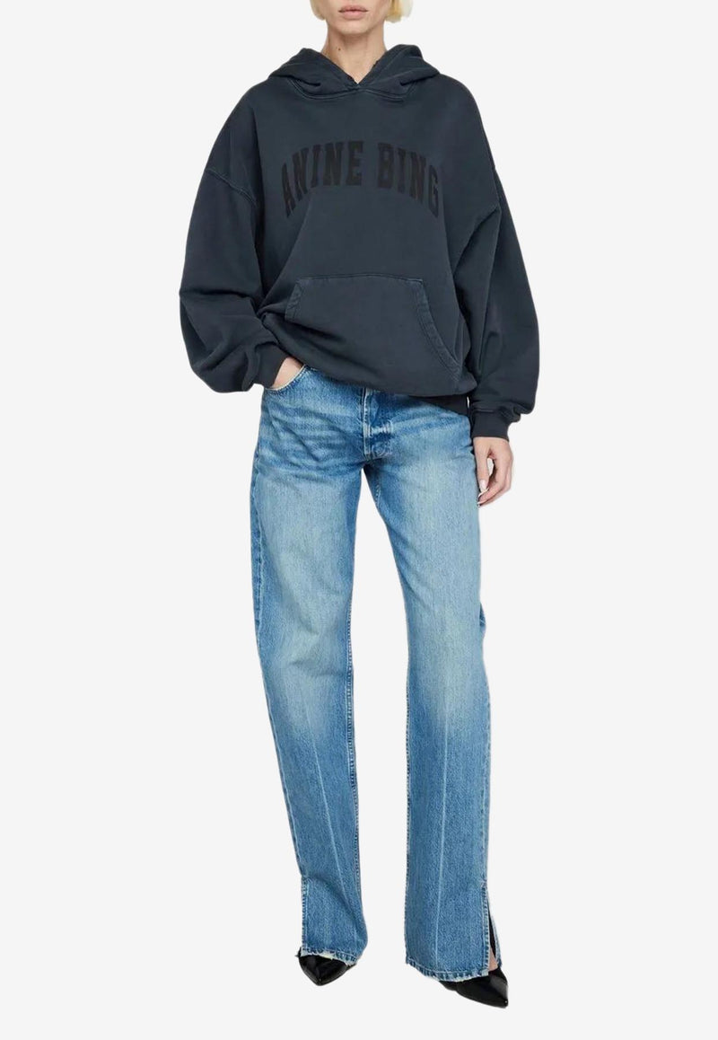 Anine Bing Harvey Logo Print Washed Hoodie Black S085185_002