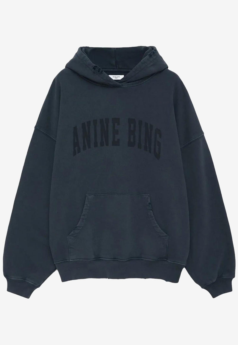 Anine Bing Harvey Logo Print Washed Hoodie Black S085185_002