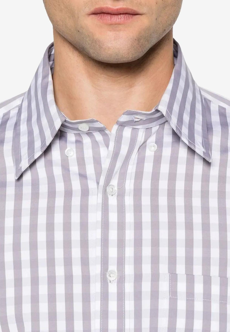 Thom Browne Gingham Check Long-Sleeved Poplin Shirt Gray MWL301OF0998_035