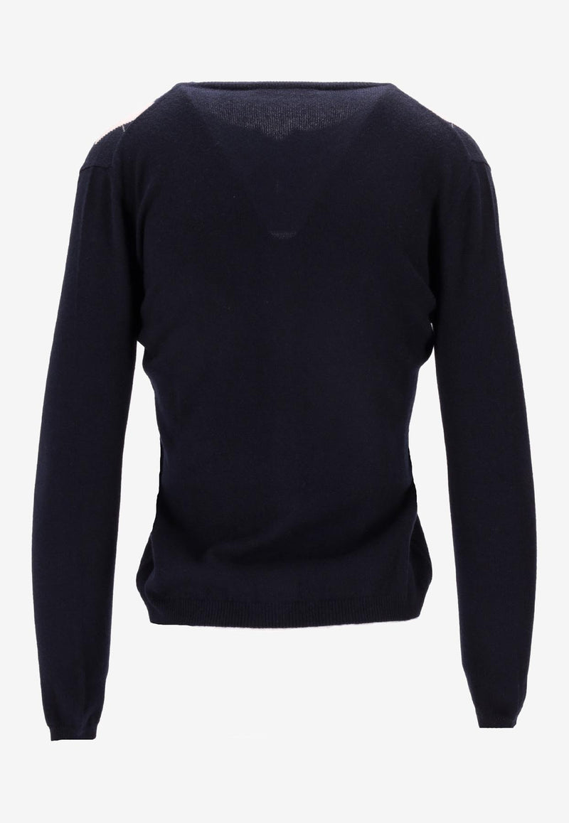 La Rose Intarsia Knit Argyle Cardigan Navy GDC22803_20102