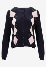 La Rose Intarsia Knit Argyle Cardigan Navy GDC22803_20102