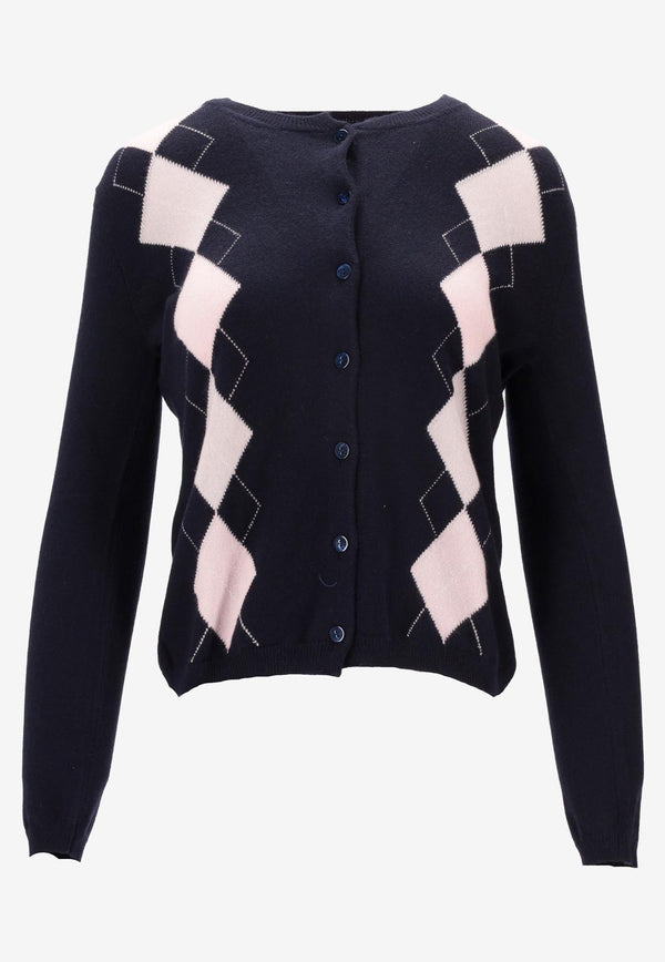 La Rose Intarsia Knit Argyle Cardigan Navy GDC22803_20102