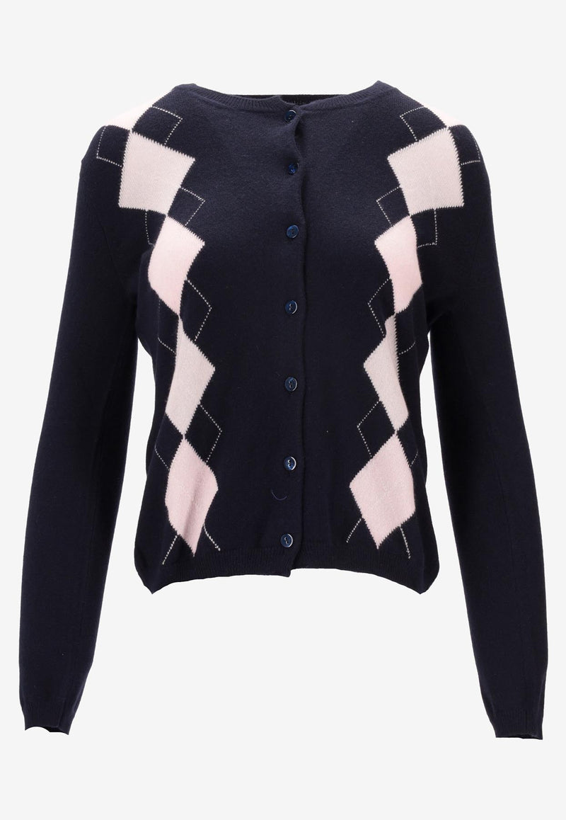 La Rose Intarsia Knit Argyle Cardigan Navy GDC22803_20102