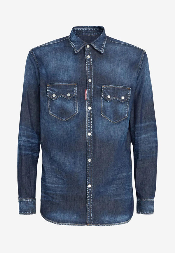 Dsquared2 Dan Long-Sleeved Denim Shirt Blue S74DM0955S30341_470