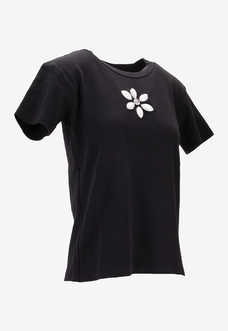 Meryll Rogge Floral Embroidered T-shirt Black 300324WS25_BLACK/WHITE