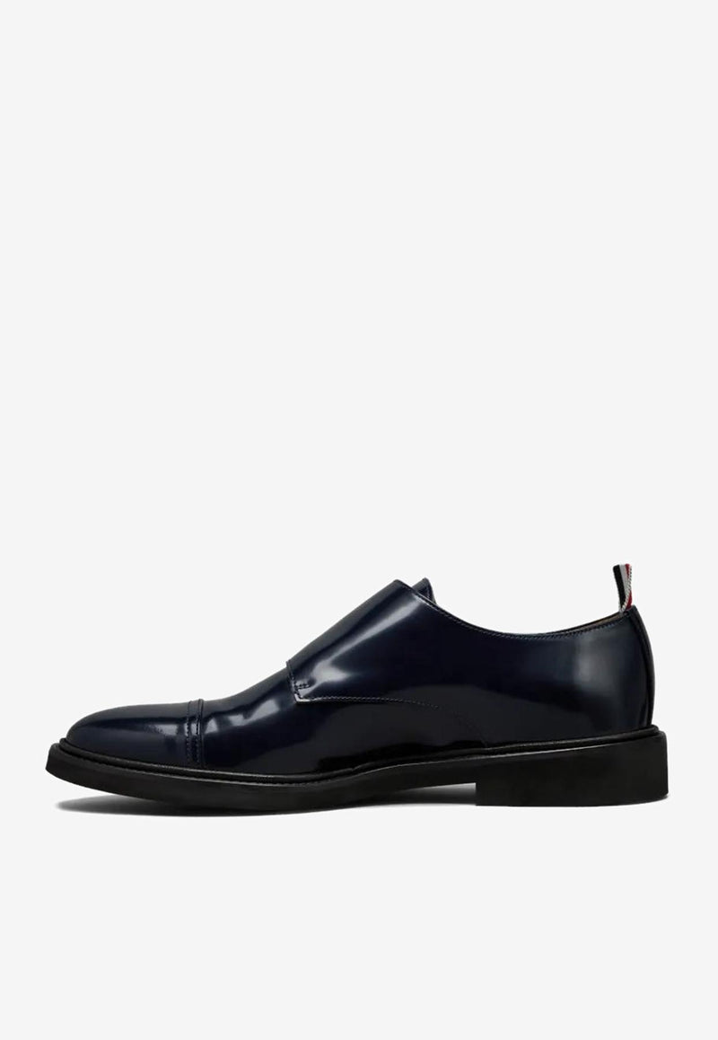 Thom Browne Polished Leather Double Monk Strap Shoes Navy MFG018CL0043_415