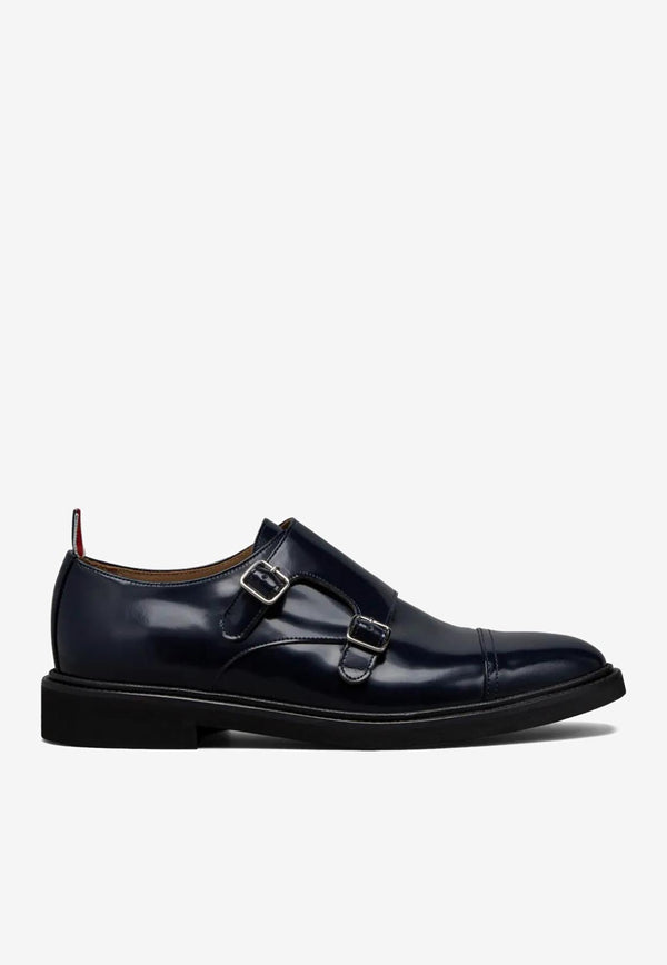 Thom Browne Polished Leather Double Monk Strap Shoes Navy MFG018CL0043_415
