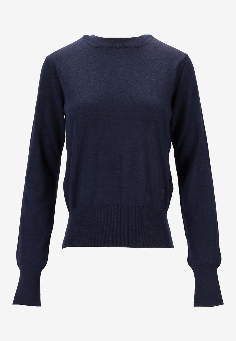 AMI PARIS Ami De Coeur Wool and Silk Sweater Navy FKS166KN0066_4011